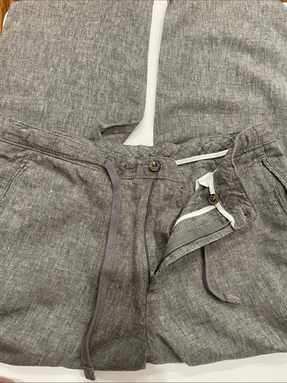 Tasso Elba Island Men's Relaxed  34/32 Linen-Blend Grey Drawstring Pants